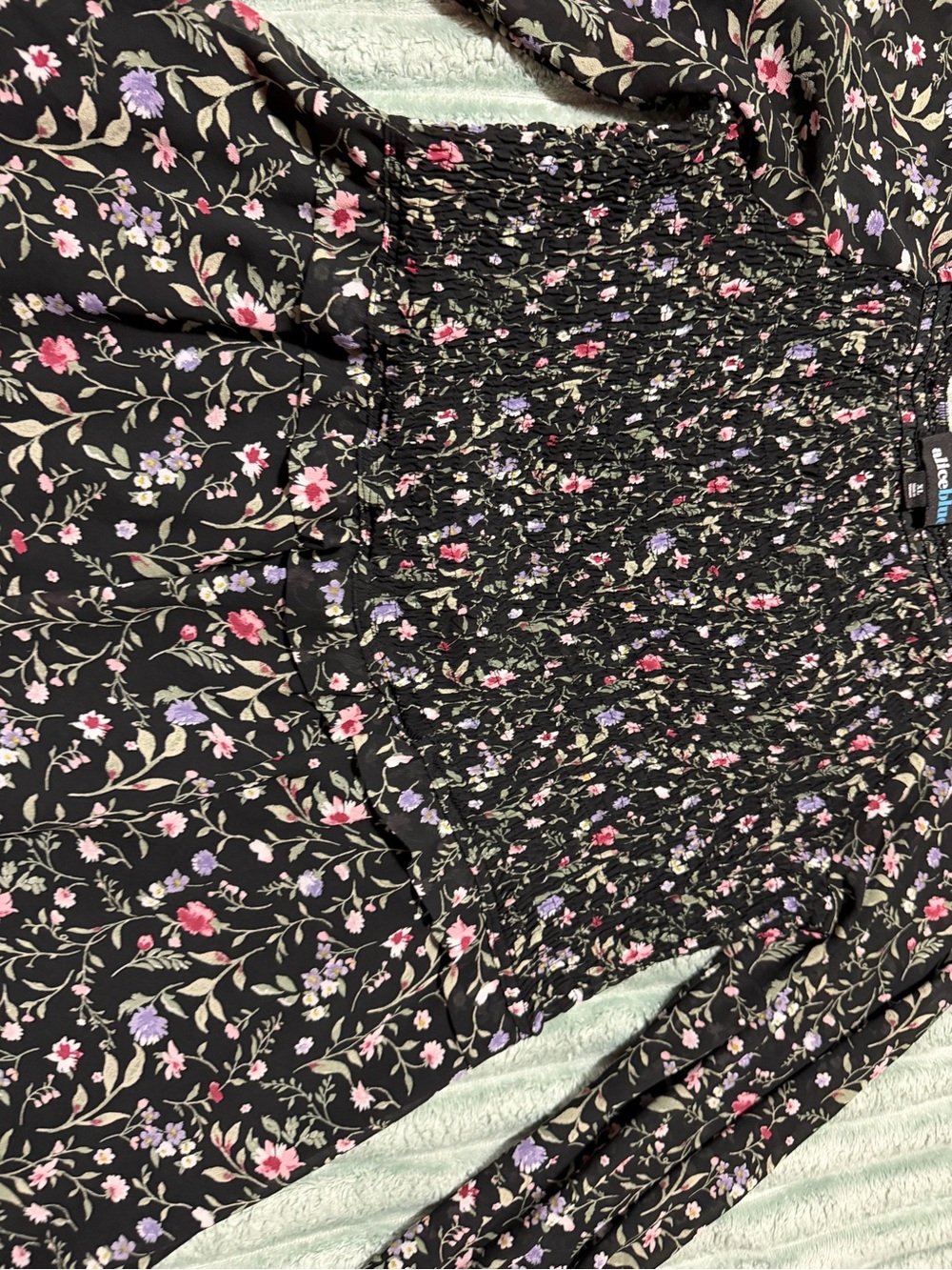 Alice Blue Black Midi Skirt with Pink & Purple Floral Print